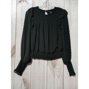 Aqua Smocked‎ Ruffle Shirt Ladies Small Black Long Sleeve